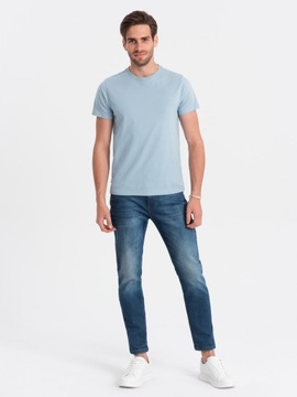 T-shirt męski klasyczny bawełniany BASIC błękitny V12 OM-TSBS-0146 L