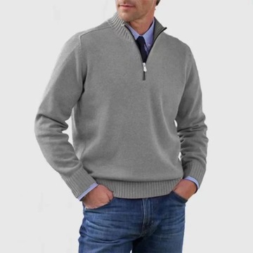 New Fall Long-sleeved V-neck Fleece Zip Men's Casu