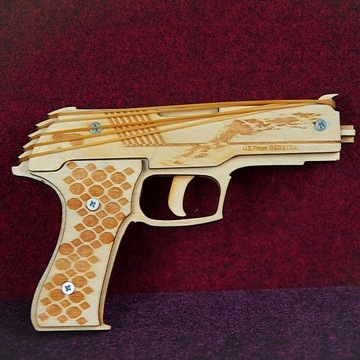 ДЕРЕВЯННЫЙ ИГРОВОЙ РЕЗИНОВЫЙ ПИСТОЛЕТ