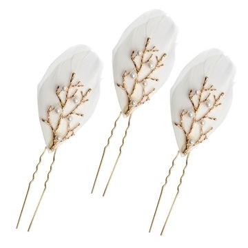 Лот из 3 потрясающих заколок для волос с перьями и жемчугом, свадебных аксессуаров.