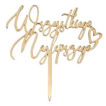 Topper toper na tort złoty MINI PIKER Wszystkiego Najlepszego złote lustro