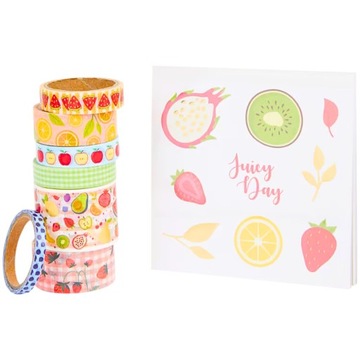 WASHI TAPE TAŚMA DEKORACYJNA PAPIEROWA 7 SZTUK NAKLEJKI KSIĄŻECZKA