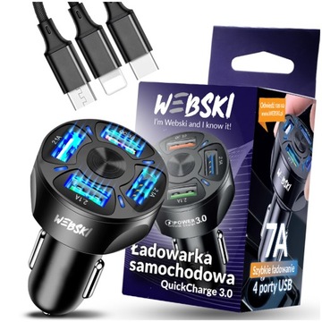 7w1 SZYBKA ŁADOWARKA SAMOCHODOWA QC 3.0 7A + KABEL
