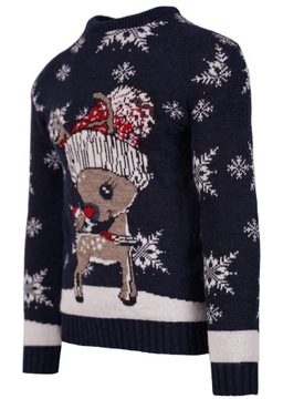 SWETER ŚWIĄTECZNY GRANAT WEŁNA RENIFER RUDOLF 2XL