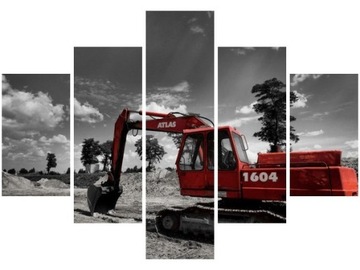 70 100cm obraz 5 elem Czerwona koparka druk płótno ściana
