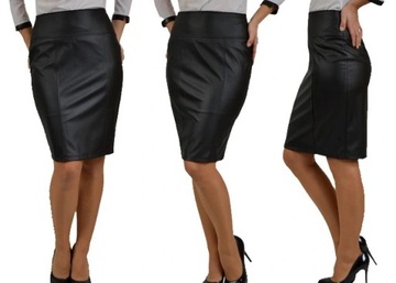 GŁADKA OŁÓWKOWA SPÓDNICA EKO SKÓRA CZARNA r.48