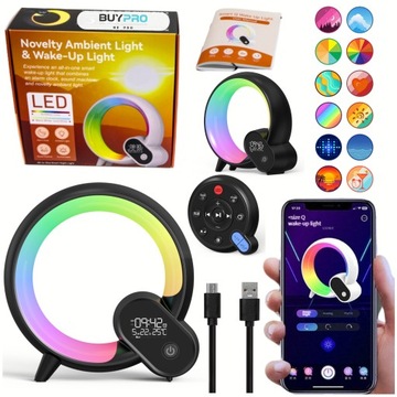 Lampka Nocna Dla Dzieci Zegar Głośnik Sterowana z Smartfona 15 melodii 6w1
