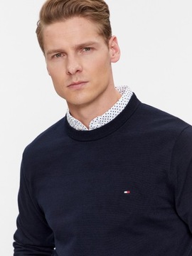 sweter meski tommy hilfiger granat okrągły dekolt małe logo bawełniany