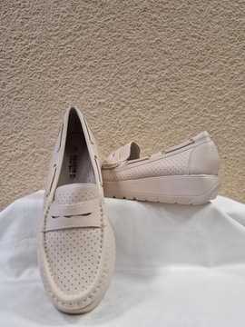 ТУФЛИ, БЕЖЕВЫЕ МОКАСИНЫ, МАТОВАЯ ЭКО КОЖА, GOODIN, размер 40