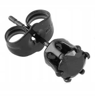 KOLCZYK MĘSKI CZARNA CYRKONIA 5 mm STAL CHIRURG