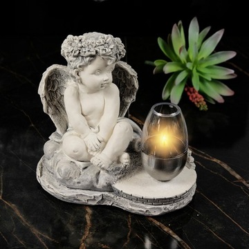 СЕРАЯ ГИПСОВАЯ ФИГУРКА Гробница СОЛНЕЧНАЯ СВЕТОДИОДНАЯ ЛАМПА