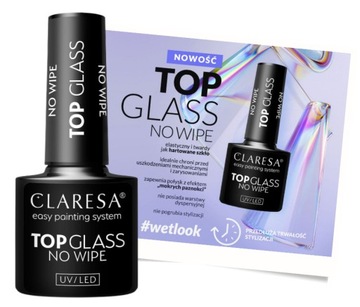 CLARESA TOP GLASS TOP NO WIPE EFEKT MOKRYCH PAZNOKCI ELASTYCZNY TOP