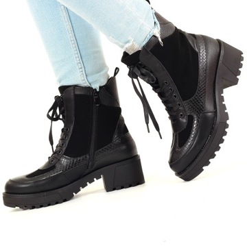 BOTKI DAMSKIE BUTY WIOSENNE WORKERY CZARNE