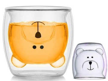 SZKLANKA TERMICZNA PODWÓJNA DO KAWY HERBATY NAPOJÓW KUBEK 250ML MIŚ PREZENT