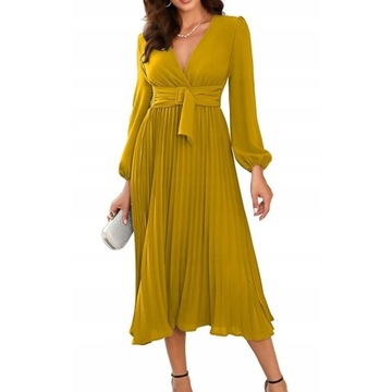 Женское модное элегантное длинное плиссированное платье с поясом 245935