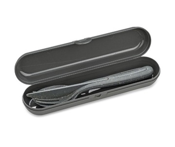 Zestaw sztućców wielorazowych w etui szare (widelec nóż łyżka)