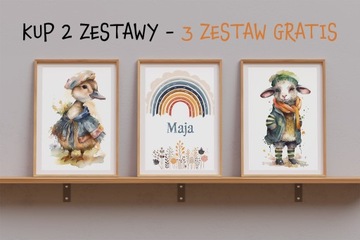3 OBRAZKI DO POKOJU DZIECIĘCEGO A4 ZESTAW PLAKATY BOHO IMIE DZIECKA PREZENT