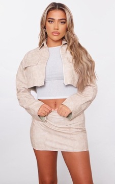 PRETTYLITTLETHING BEŻOWA SPÓDNICA MINI IMITACJA SKÓRY CARGO ZO3 NG4__XL