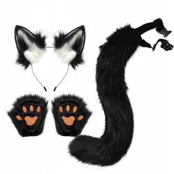 ZESTAW KOCIE USZY I OGON COSPLAY HALLOWEEN 3SZT