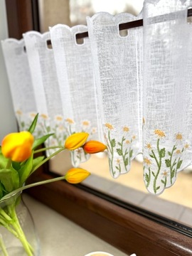 Firanka Kuchnia Biała Zazdrostka Natura Haft Żółty Zielony wys 30 cm