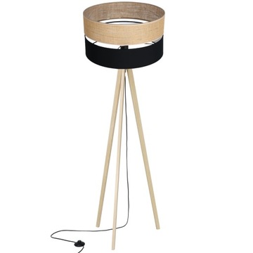 LAMPA STOJĄCA PODŁOGOWA JUTA DREWNIANY TRÓJNÓG