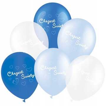 Balony Chrzest Święty białe niebieskie 6 szt.