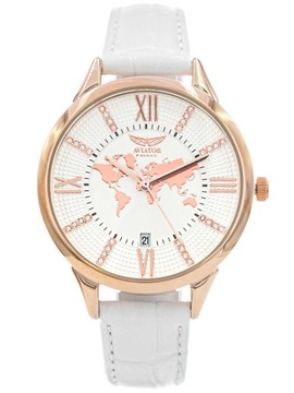 ЧАСЫ-АВИАТОР ЖЕНСКИЕ AVW8636L14 БЕЛЫЕ НА РЕМЕШКЕ WORLD MAP DATA CASUAL