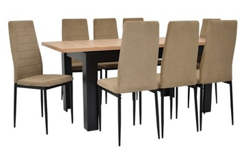Stół rozkładany 80x140 i 8 krzeseł jasny BRĄZ