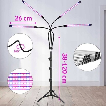 4х ПАНЕЛЬНЫЕ ЛАМПЫ ДЛЯ ВЫРАЩИВАНИЯ РАСТЕНИЙ ТАЙМЕР ПОЛНОГО СПЕКТРА USB 36 Вт 80 светодиодов