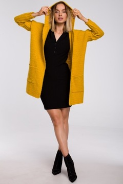 ДЖЕМПЕР ЖЕНСКИЙ, СВОБОДНЫЙ КАРДИГАН, С КАПЮШОНОМ, ТЕПЛЫЙ, ЖЕЛТЫЙ, 36/38 S/M