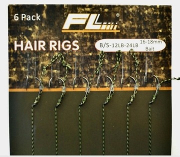 ZESTAW6x GOTOWY PRZYPON KARPIOWY WŁOSEM WŁOSOWY+ STOPERY PLECIONKA HAK nr 6