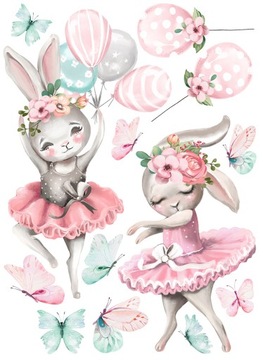 Наклейка на стену: олени, зайчики, воздушные шары, бабочки