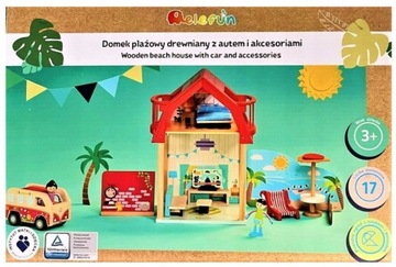 DOMEK DLA LALEK KLOCKI DREWNIANE AKCESORIA + AUTO