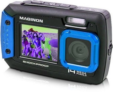 APARAT CYFROWY HD 14MPX WODOODPORNY SELFIE 2X LCD MICROSD PALUSZKI LAMPA