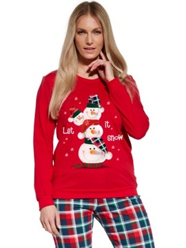 Piżama świąteczna damska Cornette 671/348 Snowman r. XXL bałwan kratka
