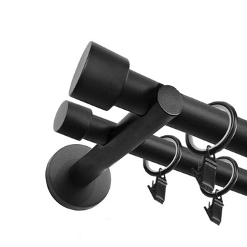 KARNISZ METALOWY CZARNY PODWÓJNY LOFT FI 25+19mm / 220cm RÓŻNE WZORY
