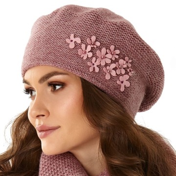 Beret damski MARGERITA Jasny róż