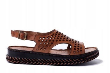 Manitu 910208-21 ażurowe brązowe sandały damskie