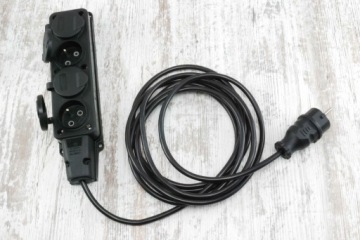 4 черных герметичных удлинителя, садовая розетка с кабелем IP44