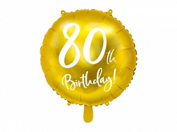 Balon foliowy 80TH BIRTHDAY złoty, hel 45cm