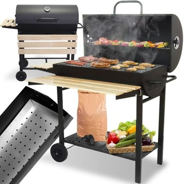 GRILL WĘGLOWY OGRODOWY Z POKRYWĄ ZAKMYKANY STOŁOWY PRZENOŚNY BECZKA BBQ