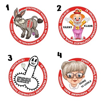 NAKLEJKI KARNY KU*TAS ZA ZŁE PARKOWANIE 50 SZTUK