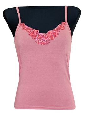 KOSZULKA DAMSKA BLUZKA TOP NA RAMIĄCZKA CEKINY RÓŻOWA L 40 MODEL:124G