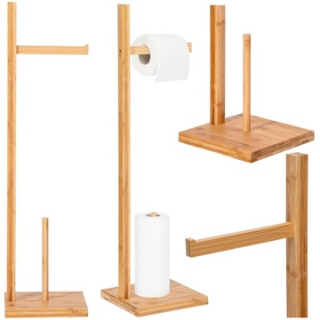 STOJAK NA PAPIER TOALETOWY ZAPAS DREWNIANY UCHWYT BAMBUSOWY DO ŁAZIENKI WC