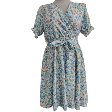 Sukienka letnia krótka zwiewna kolorowa z gumką wiązana, włoska jakość!