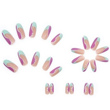PAZNOKCIE SZTUCZNE TIPSY RÓŻOWY SWIRL MIGDAŁ KOLOROWY FRENCH SAMOPRZYLEPNE