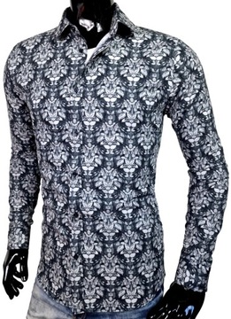 Koszula męska ciemna w kwiaty slim EN519 r. M