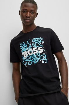 Hugo Boss čierne tričko s potlačou graffiti r.L