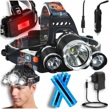 LATARKA CZOŁOWA LED ZOOM CREE XML T6 CZOŁÓWKA MOC 2 akumulatory 2 ładowarki