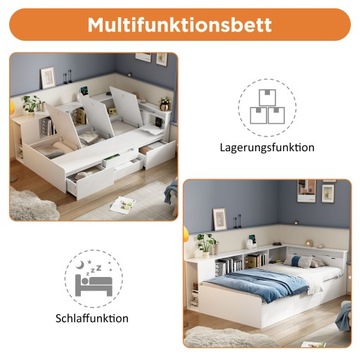 ДЕТСКАЯ КРОВАТЬ 90Х200 СМ С ЯЩИКАМИ, КНИЖНЫМИ ПОЛКАМИ И ШКАФАМИ, БЕЛЫЙ